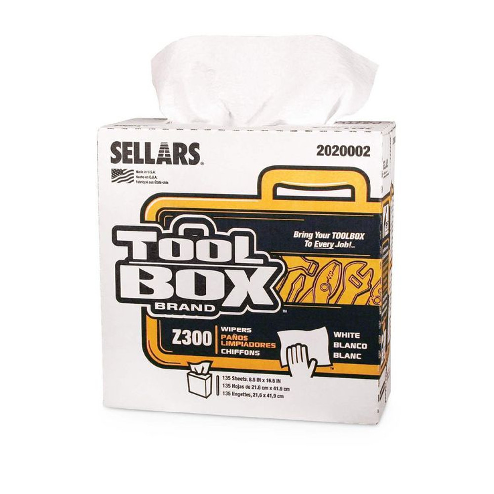 SELLARS ABSORBENT MATERIALS, INC. TOOLBOX® 2020002 Z300 Pop-Up Wipers, 1-Ply, 8.5 x 16.5, White, 8/Carton