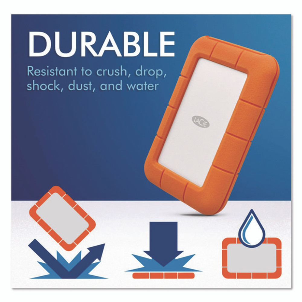 SEAGATE TECHNOLOGY LaCie STFR2000800 Rugged Portable External Hard Drive, 2 TB, USB-C, Orange/Silver