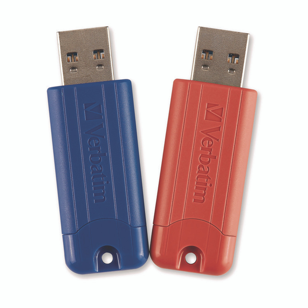 VERBATIM CORPORATION 70056 PinStripe USB 3.2 Flash Drive, 32 GB, Blue/Red, 2/Pack