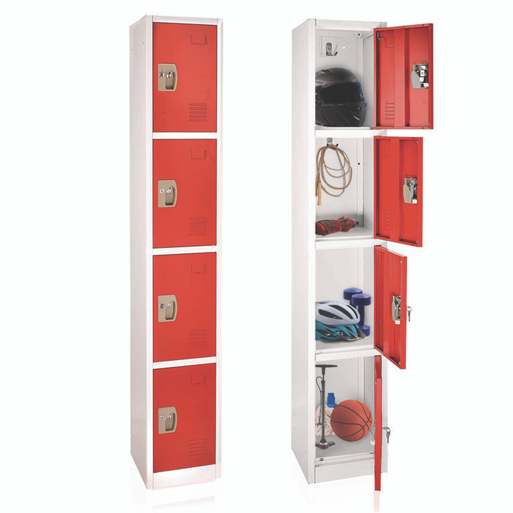 ADIROFFICE I629204RED Steel Storage Locker, 4 Compartment, 12 x 12 x 72, Red