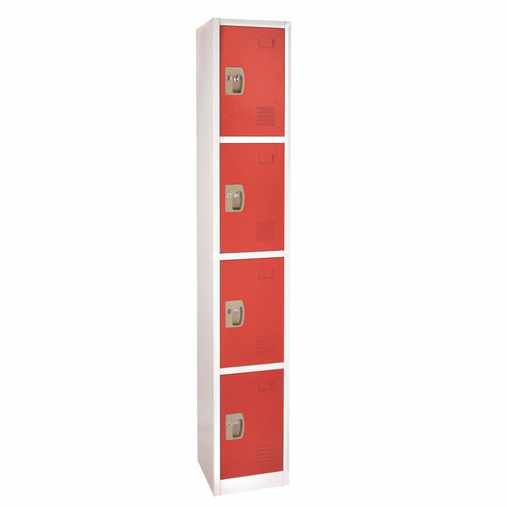 ADIROFFICE I629204RED Steel Storage Locker, 4 Compartment, 12 x 12 x 72, Red
