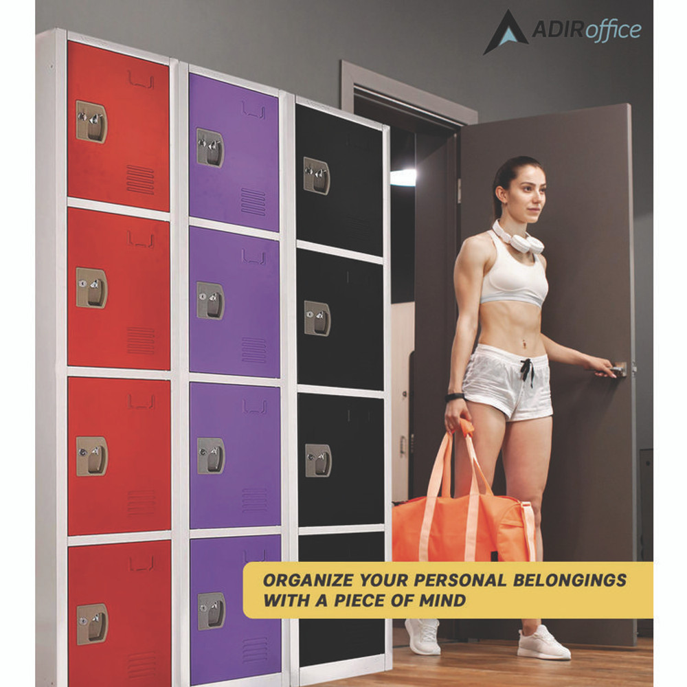 ADIROFFICE I629204RED Steel Storage Locker, 4 Compartment, 12 x 12 x 72, Red