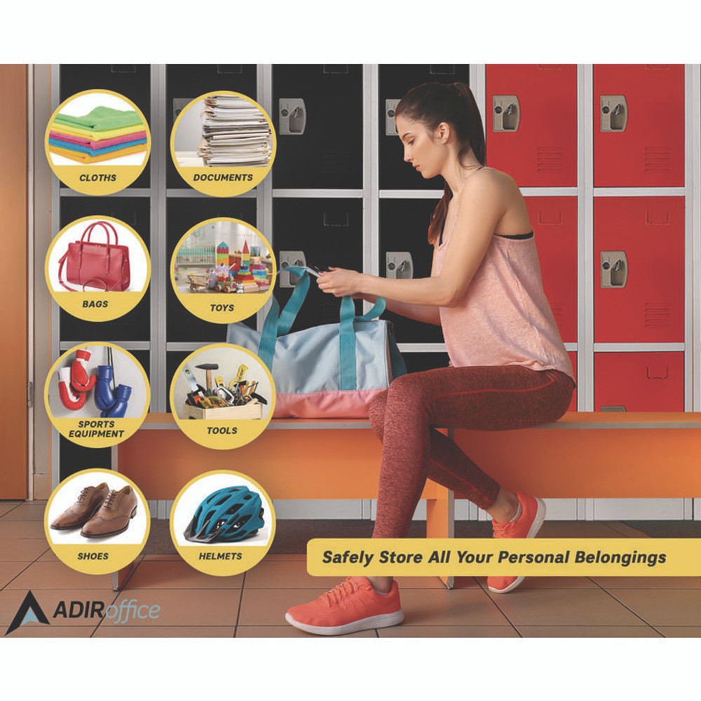 ADIROFFICE I629204RED Steel Storage Locker, 4 Compartment, 12 x 12 x 72, Red