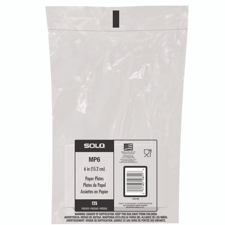 DART SOLO® MP6PLANET Compostable Paper Dinnerware, ProPlanet Seal, Plate, 6" dia, White, 1,000/Carton