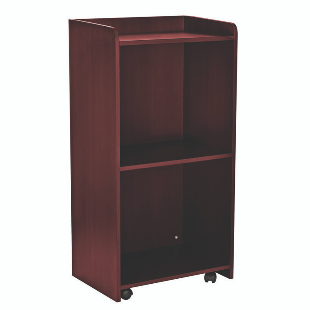 ADIROFFICE I66107MA Wood Mobile Presentation Lectern Speaker Stand with Shelves, 22.44 x 16.53 x 45.98, Mahogany
