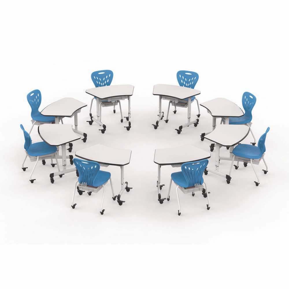 LUXOR WORKSPACES, LLC MBSDESK Height-Adjustable Trapezoid Student Desk with Drawer, 60.25 x 21 x 32 to 38, White