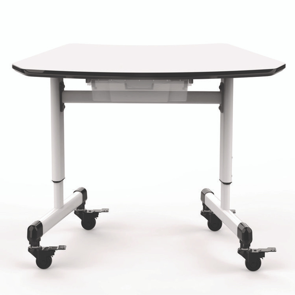 LUXOR WORKSPACES, LLC MBSDESK Height-Adjustable Trapezoid Student Desk with Drawer, 60.25 x 21 x 32 to 38, White