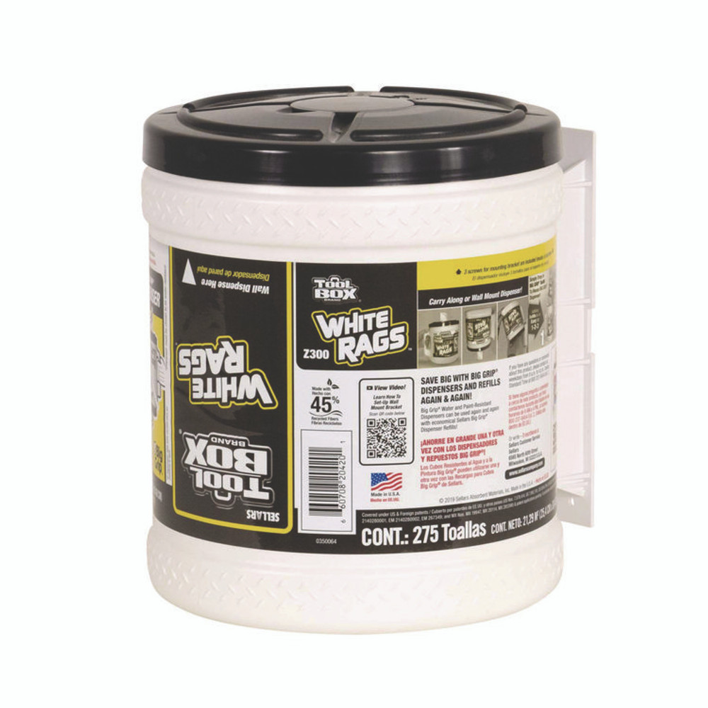 SELLARS ABSORBENT MATERIALS, INC. TOOLBOX® 20420 Z300 Wipers Big Grip Dispenser, 1-Ply, 10 x 12, White, 2/Carton