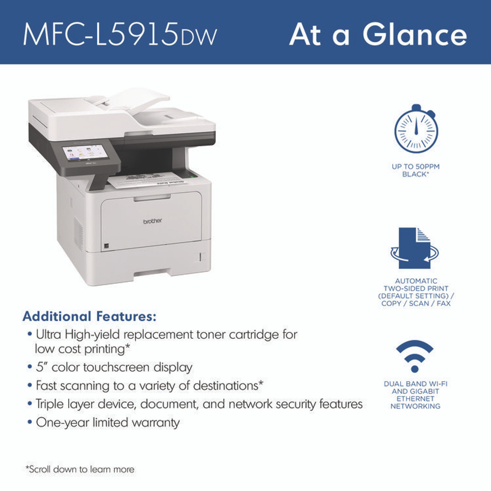 BROTHER INTL. CORP. MFCL5915DW MFC-L5915DW Business Monochrome AIO Laser Printer, Copy/Fax/Print/Scan