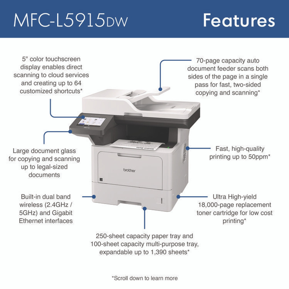 BROTHER INTL. CORP. MFCL5915DW MFC-L5915DW Business Monochrome AIO Laser Printer, Copy/Fax/Print/Scan
