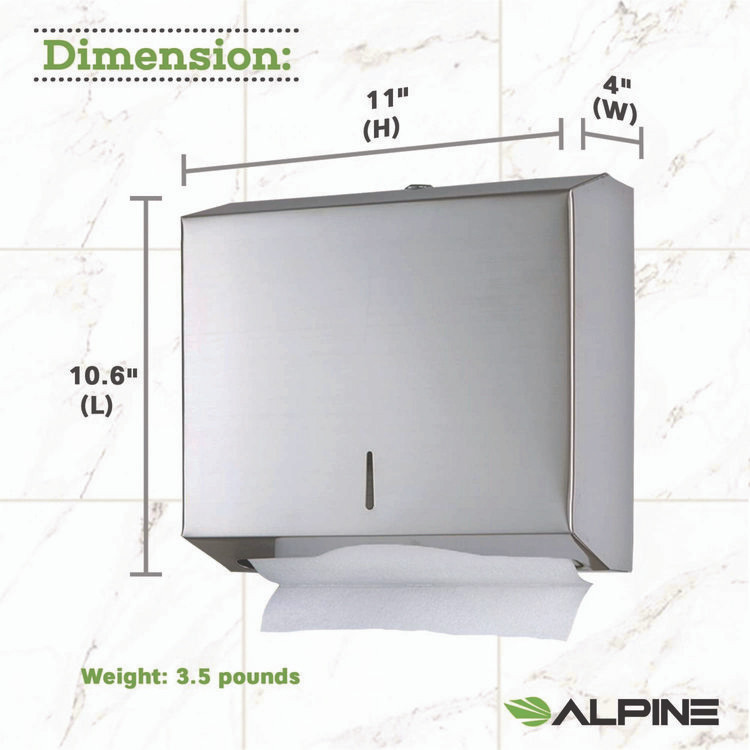 ALPINE INDUSTRIES ALP481 Horizontal C-Fold/Multi-Fold Paper Towel Dispenser, 10.2 x 4 x 11.2, Brushed Nickel