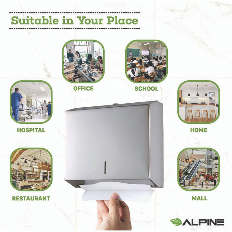 ALPINE INDUSTRIES ALP481 Horizontal C-Fold/Multi-Fold Paper Towel Dispenser, 10.2 x 4 x 11.2, Brushed Nickel