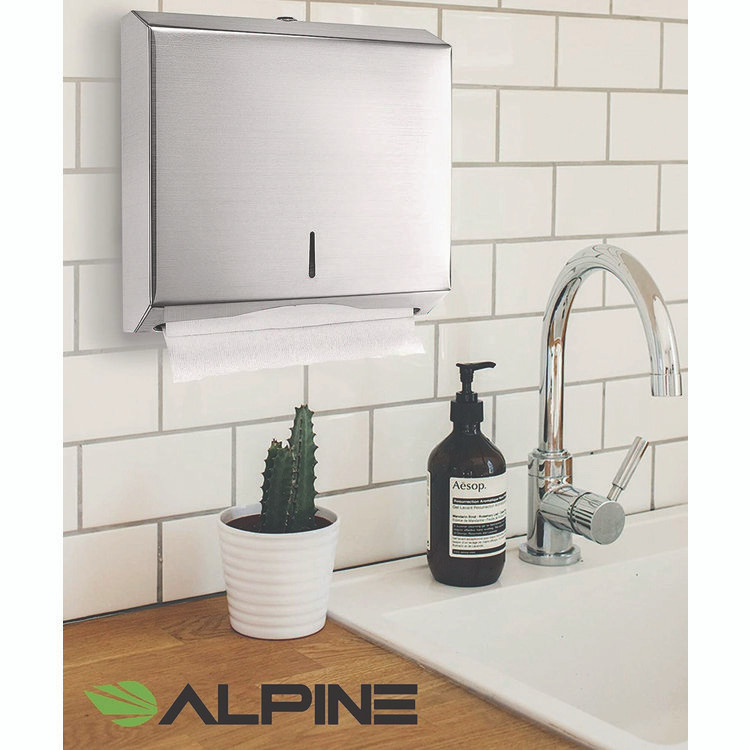 ALPINE INDUSTRIES ALP481 Horizontal C-Fold/Multi-Fold Paper Towel Dispenser, 10.2 x 4 x 11.2, Brushed Nickel