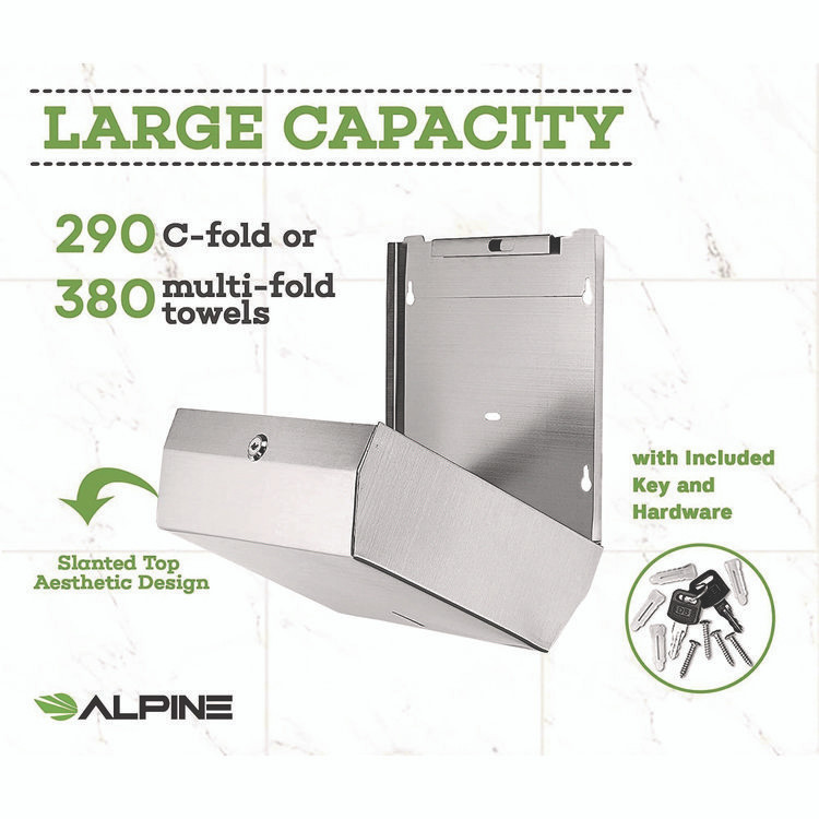 ALPINE INDUSTRIES ALP481 Horizontal C-Fold/Multi-Fold Paper Towel Dispenser, 10.2 x 4 x 11.2, Brushed Nickel