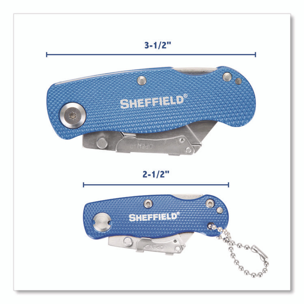 GREAT NECK SAW MFG. Sheffield 12117 Folding Lock Back Utility Knife Set, 1 Standard, 1 Mini, Blue