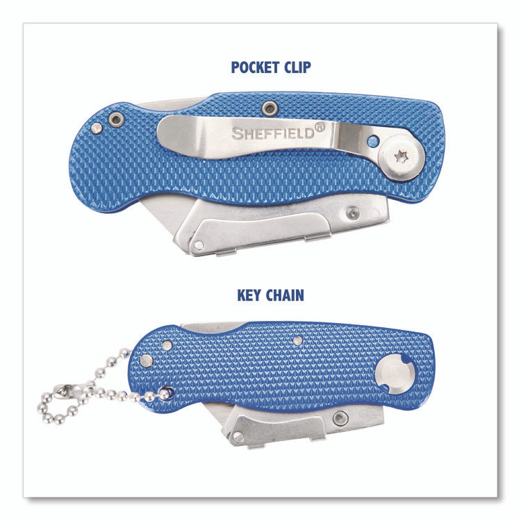 GREAT NECK SAW MFG. Sheffield 12117 Folding Lock Back Utility Knife Set, 1 Standard, 1 Mini, Blue