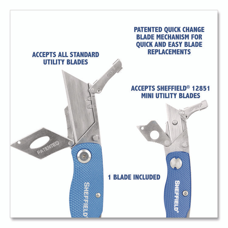 GREAT NECK SAW MFG. Sheffield 12117 Folding Lock Back Utility Knife Set, 1 Standard, 1 Mini, Blue
