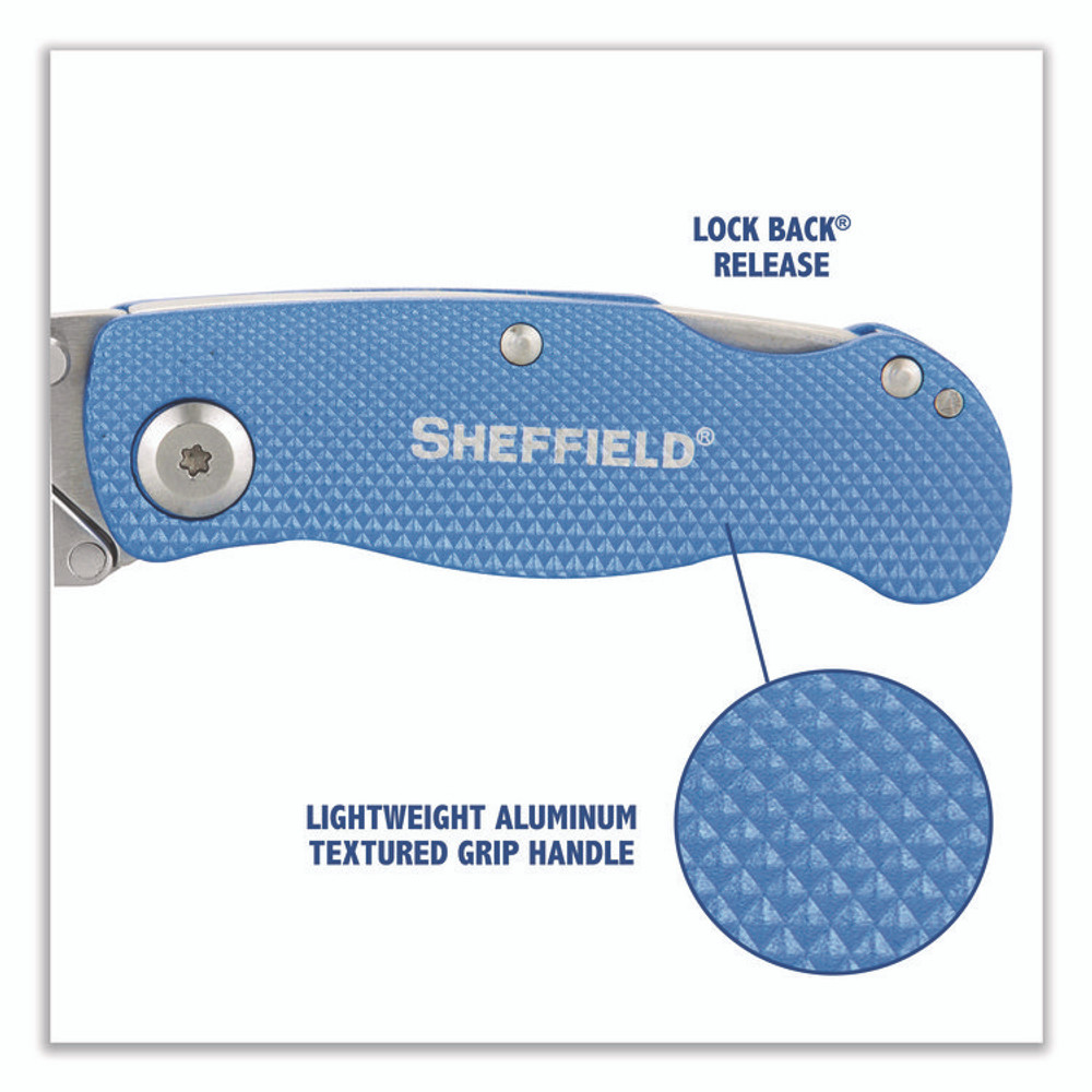 GREAT NECK SAW MFG. Sheffield 12117 Folding Lock Back Utility Knife Set, 1 Standard, 1 Mini, Blue
