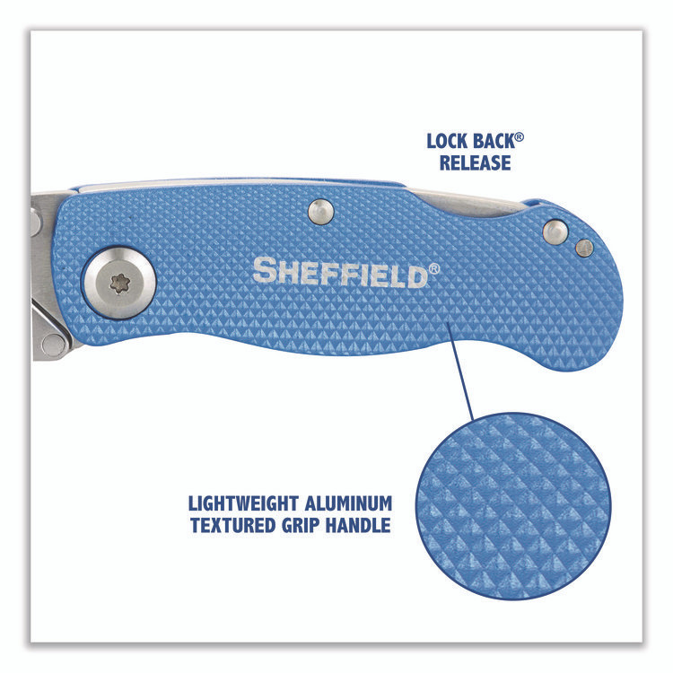 GREAT NECK SAW MFG. Sheffield 12117 Folding Lock Back Utility Knife Set, 1 Standard, 1 Mini, Blue