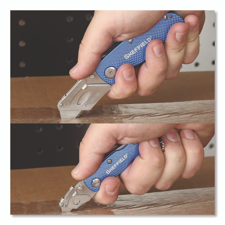GREAT NECK SAW MFG. Sheffield 12117 Folding Lock Back Utility Knife Set, 1 Standard, 1 Mini, Blue