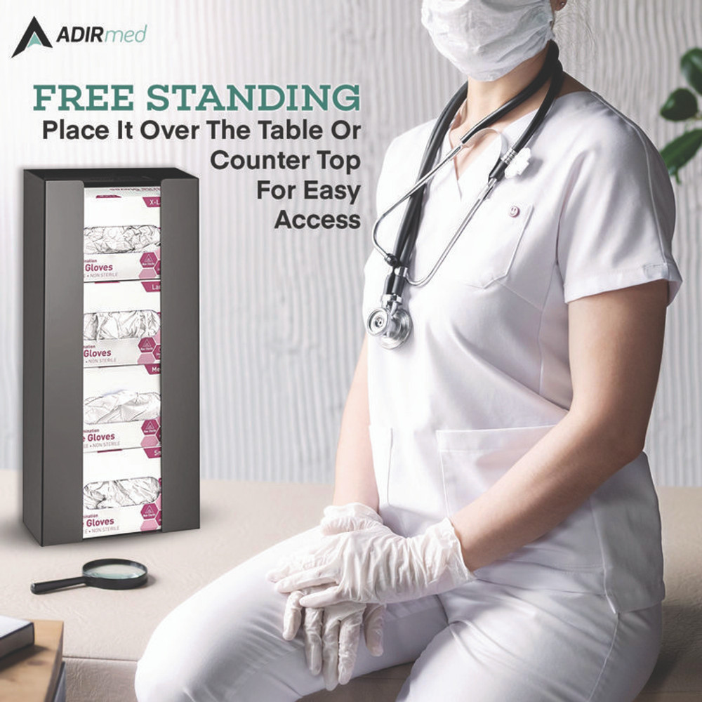 ADIRMED I90204BLK Acrylic Glove Dispenser, Quad Box Capacity, 10.2 x 3.5 x 21.1, Black