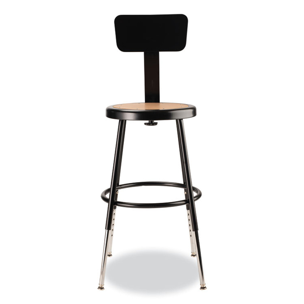 NATIONAL PUBLIC SEATING NPS® 6218HB10 6200 Series 19" to 27" Height Adjustable Heavy-Duty Stool with Backrest, Supports Up to 500 lb, Masonite Seat/Black Base