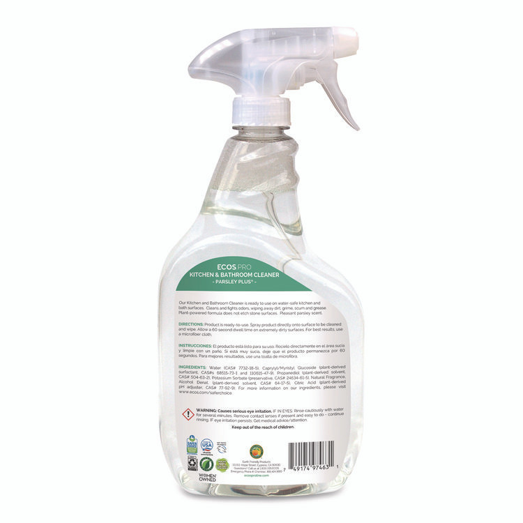 EARTH FRIENDLY PRODUCTS ECOS® PL97466EA Parsley Plus All-Purpose Kitchen and Bathroom Cleaner, 32 oz Spray Bottle