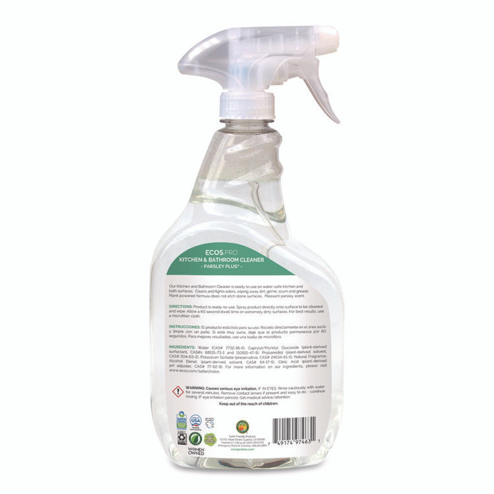 EARTH FRIENDLY PRODUCTS ECOS® PL97466EA Parsley Plus All-Purpose Kitchen and Bathroom Cleaner, 32 oz Spray Bottle