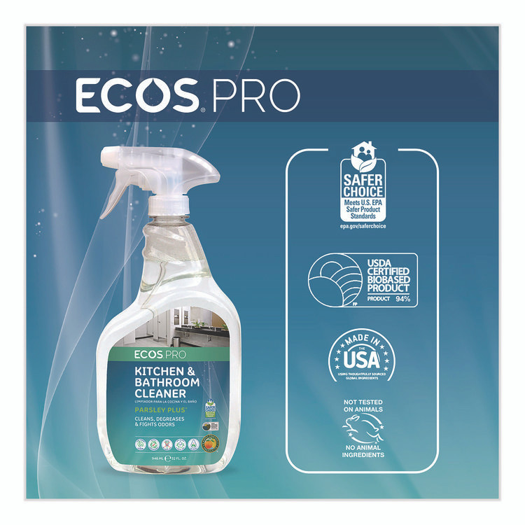 EARTH FRIENDLY PRODUCTS ECOS® PL97466EA Parsley Plus All-Purpose Kitchen and Bathroom Cleaner, 32 oz Spray Bottle