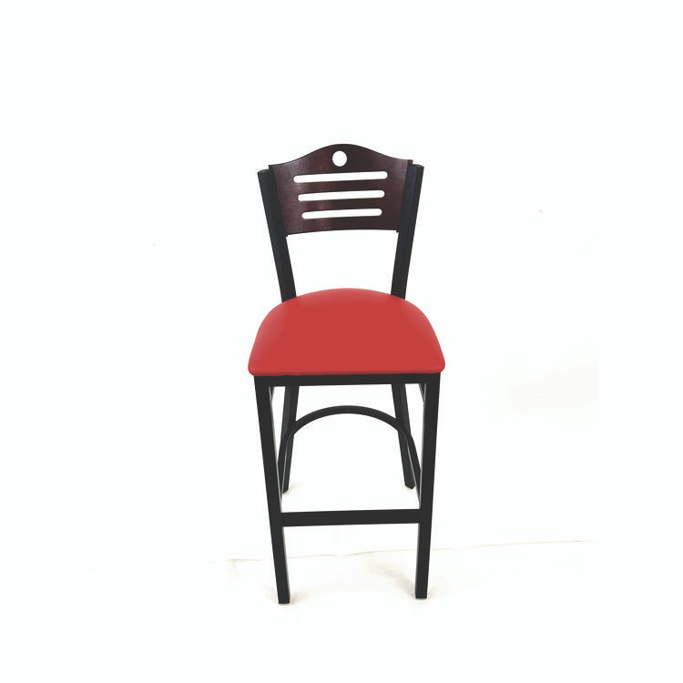 JMC FURNITURE EBBVREDB Eagle Series Barstool, Supports Up to 300 lb, 28.5" Seat Height, Red Seat, Dark Mahogany Back, Black Base