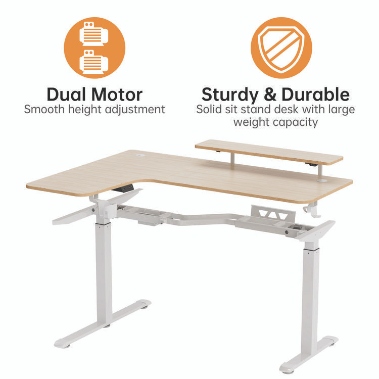 EUREKA ERGONOMIC L60LMW L-Shaped Standing Desk with Keyboard Tray, Left Desk, 61.25" x 43.25" x 34.38" to 52.88", Maple White/White