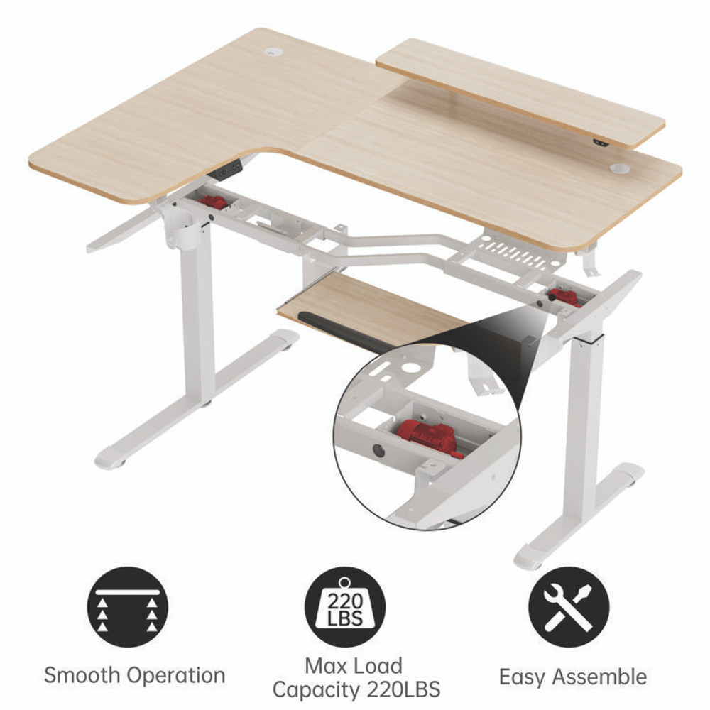 EUREKA ERGONOMIC L60LMW L-Shaped Standing Desk with Keyboard Tray, Left Desk, 61.25" x 43.25" x 34.38" to 52.88", Maple White/White