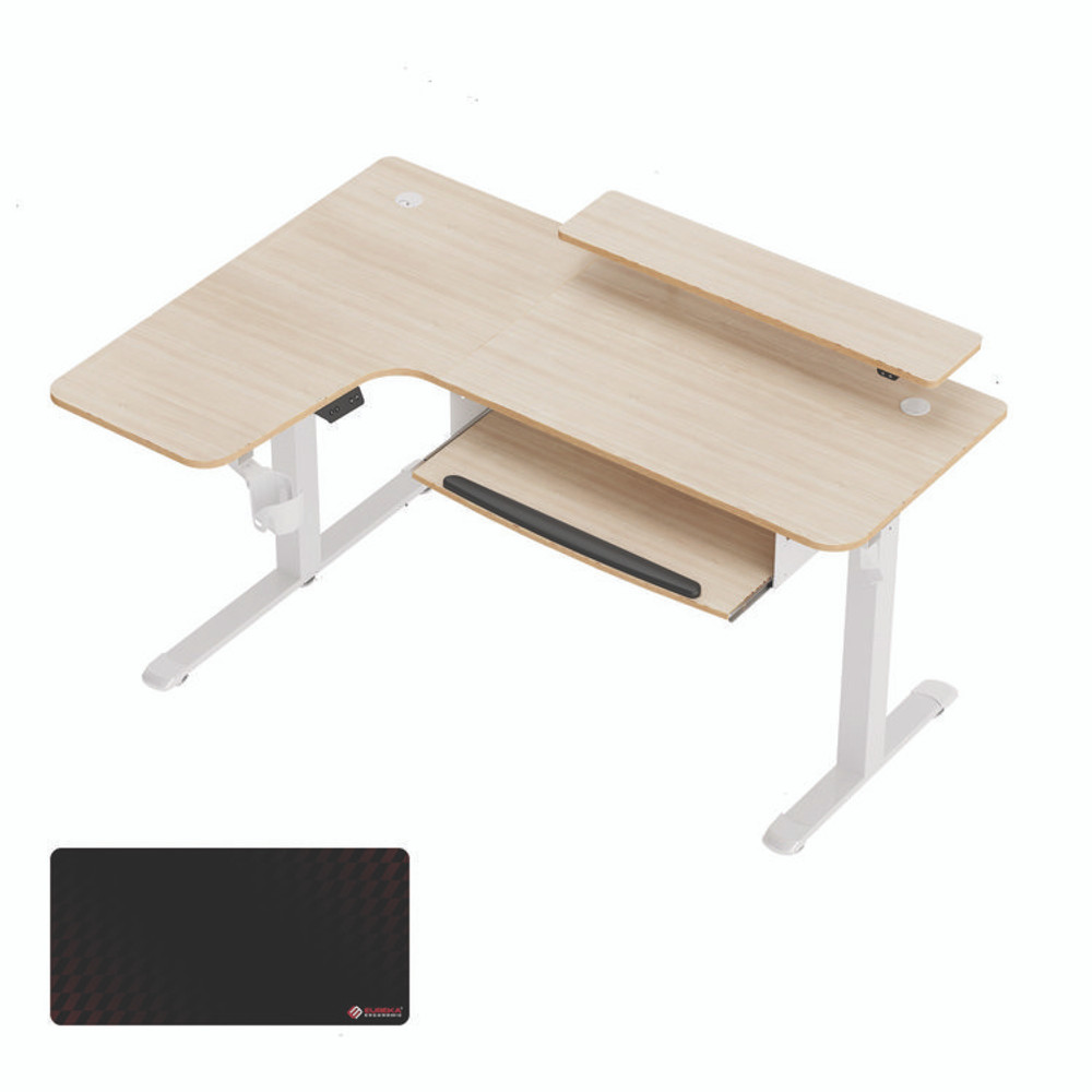 EUREKA ERGONOMIC L60LMW L-Shaped Standing Desk with Keyboard Tray, Left Desk, 61.25" x 43.25" x 34.38" to 52.88", Maple White/White