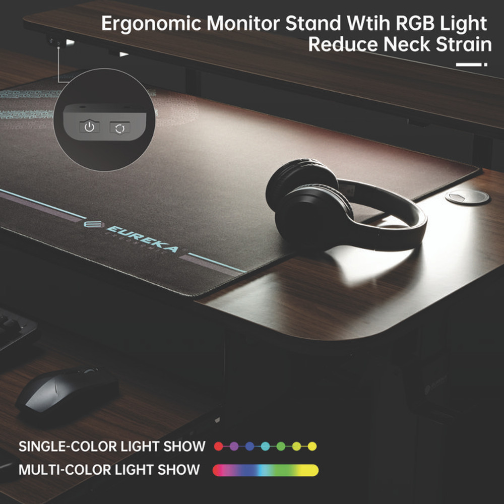 EUREKA ERGONOMIC L60LWN L-Shaped Standing Desk with Keyboard Tray, Left Desk, 61.25" x 43.25" x 34.38" to 52.88", Walnut/Black