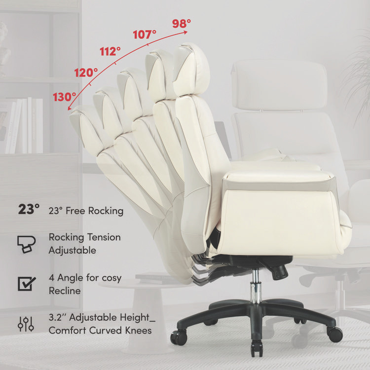EUREKA ERGONOMIC OC003OW Royal Executive Office Chair, Support up to 300 lb, 19.46"-22.26" Seat Height, White PU Leather Seat, White Faux Leather Back