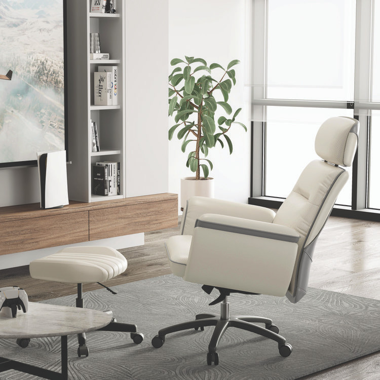 EUREKA ERGONOMIC OC003OW Royal Executive Office Chair, Support up to 300 lb, 19.46"-22.26" Seat Height, White PU Leather Seat, White Faux Leather Back