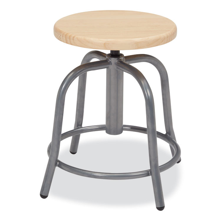 NATIONAL PUBLIC SEATING NPS® 6800W02 6800 Series Height Adjustable Wood Seat Swivel Stool, Supports Up to 300 lb, 19" to 25" Seat Height, Maple Seat, Gray Base