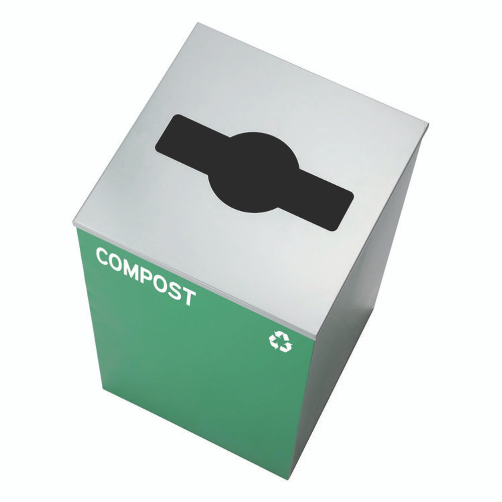 ALPINE INDUSTRIES 4450BLKKIT25 29 Gallon Trash/Recycling Cans, Steel, Blue Cans/Bottles Recycling and Black Trash Can w/Sq Lid, Green Compost Can Mixed Lid