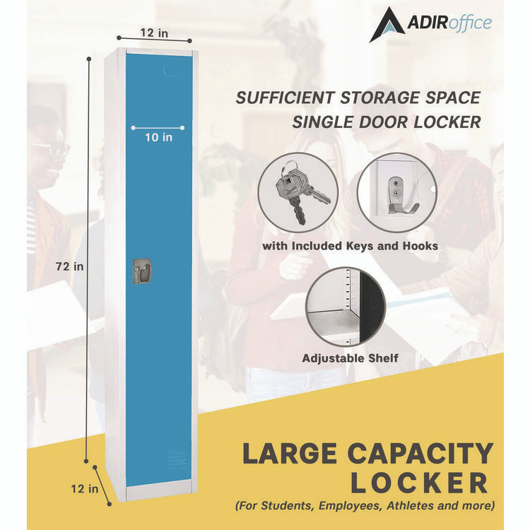 ADIROFFICE I629201BLU Steel Storage Locker, 1 Compartment, 12 x 12 x 72, Blue