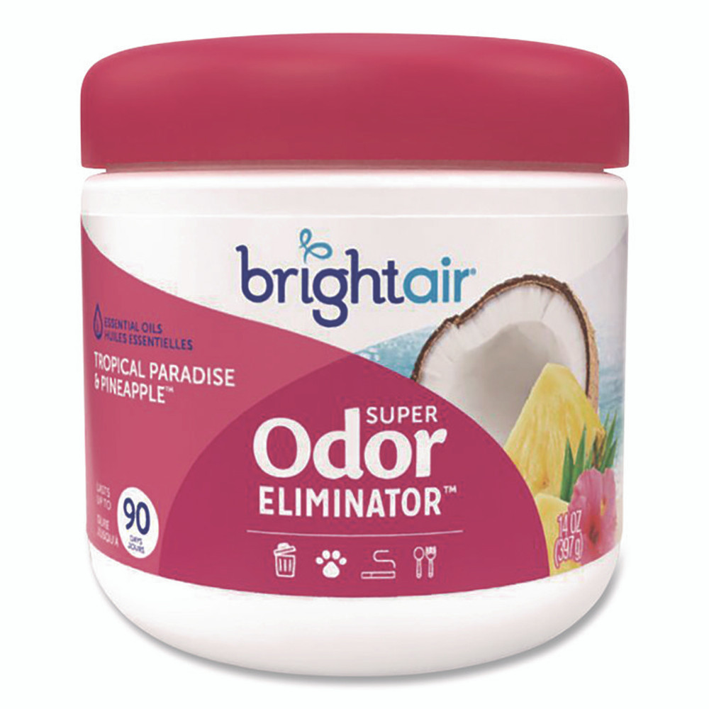BRIGHT AIR 901076 Super Odor Eliminator, Tropical Paradise and Pineapple, 14 oz Jar