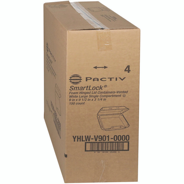 PACTIV EVERGREEN CORPORATION YHLWV9010000 SmartLock Vented Foam Hinged Lid Container, 9 x 9.5 x 3.3, White, 150/Carton