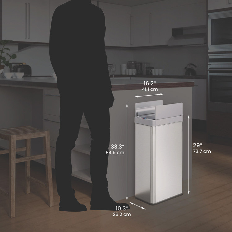 HLS COMMERCIAL HLS18WRSL Wings Lid Sensor Trash Can, 18 gal, Plastic/Stainless Steel, Silver