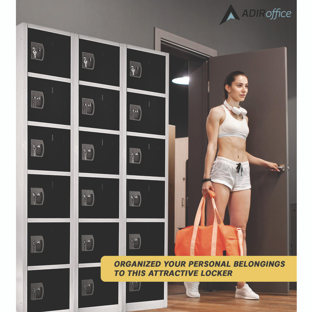 ADIROFFICE I629206BLK Steel Storage Locker, 6 Compartment, 12 x 12 x 72, Black