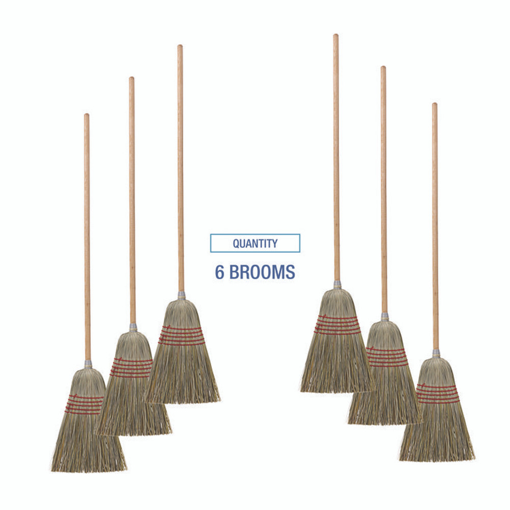 BOARDWALK BR10004 Corn/Fiber Brooms, Corn/Yucca Bristles, 53.5" Overall Length, Natural, 6/Carton