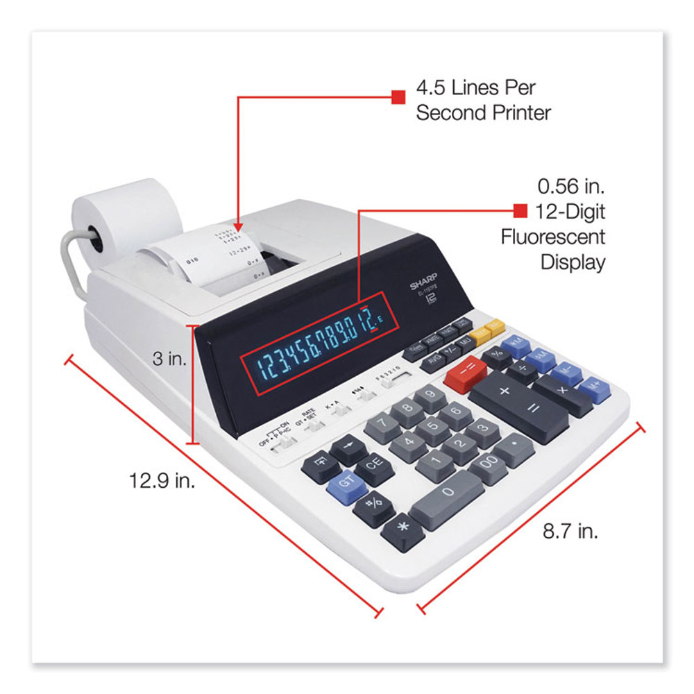 SHARP TONER EL1197PIII EL1197PIII Two-Color Printing Desktop Calculator, Black/Red Print, 4.5 Lines/Sec