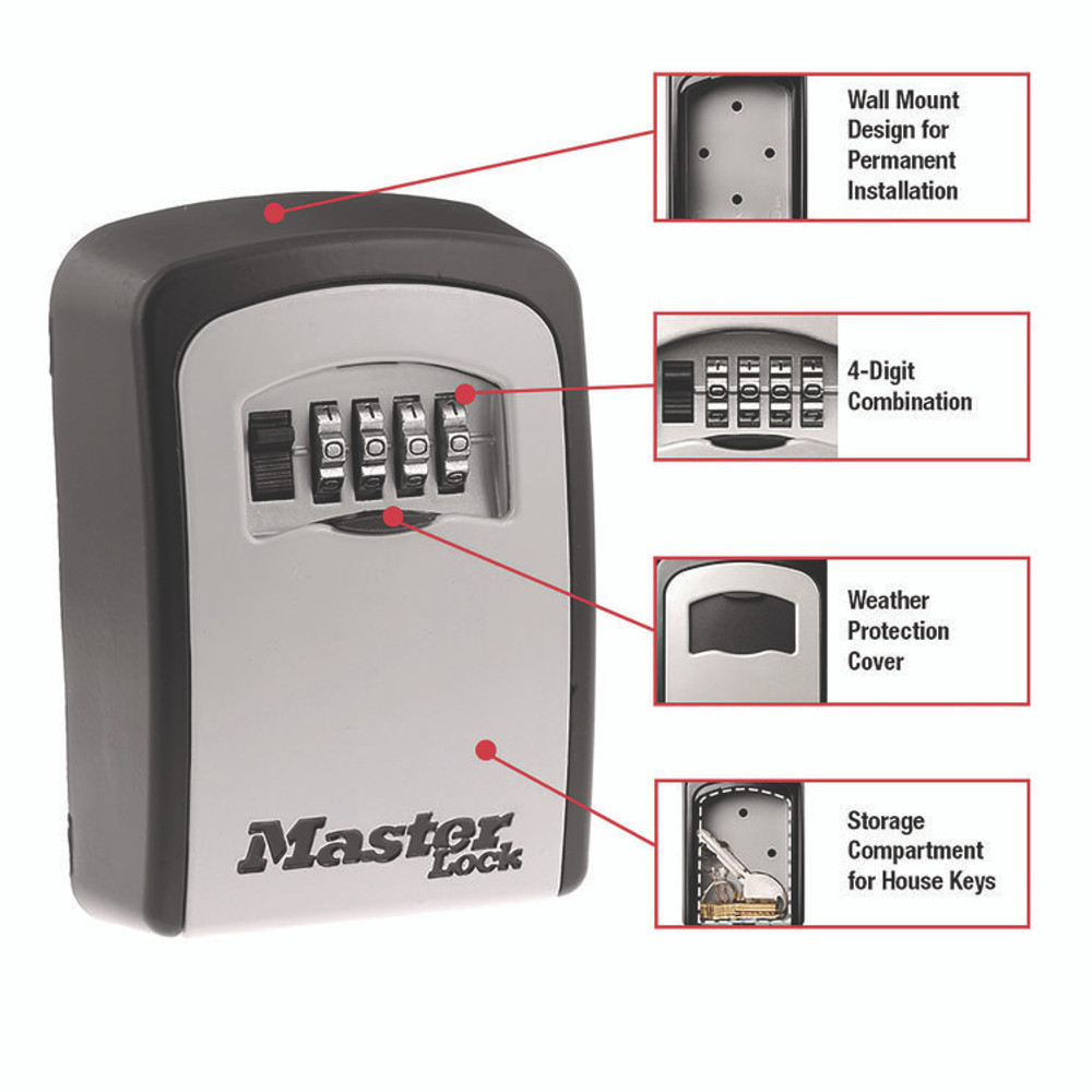 MASTER LOCK COMPANY 5401D Locking Combination 5 Key Steel Box, 3.25" Wide, Black/Silver