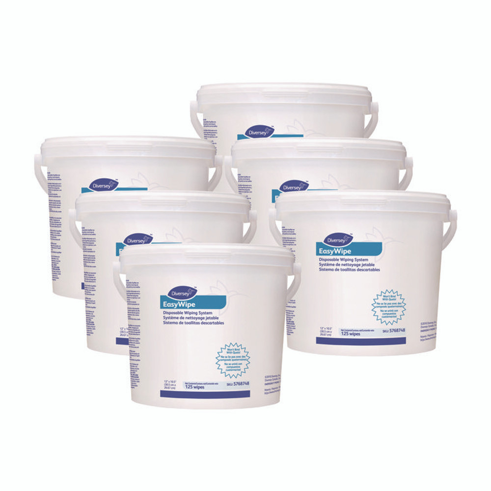 DIVERSEY 5768748 Easywipe Disposable Wiping Refill, 8.63 x 24.88, White, 125/Bucket, 6/Carton
