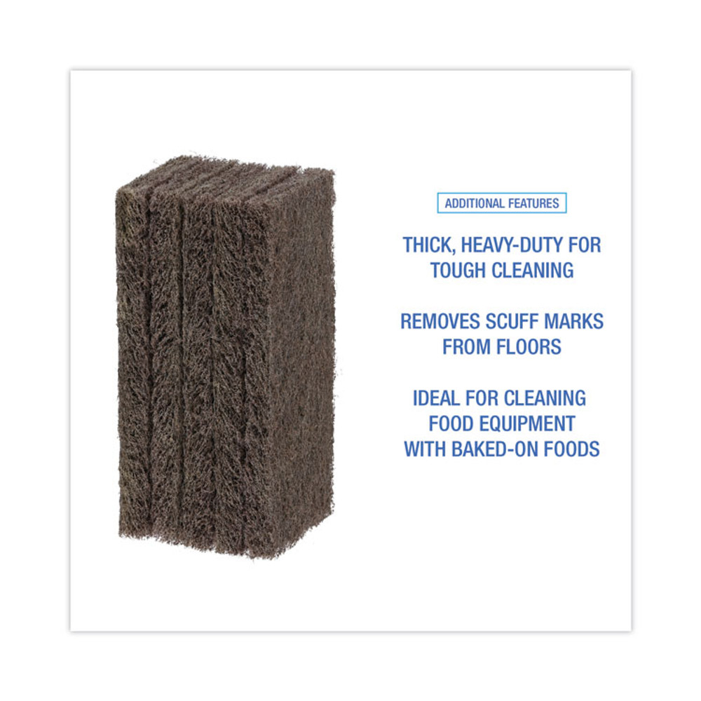 BOARDWALK 403 Heavy-Duty Scour Pad, 4.63 x 10, Brown, 20/Carton