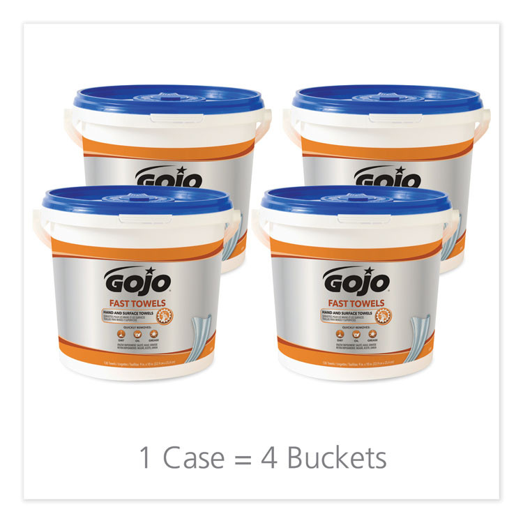GO-JO INDUSTRIES GOJO® 6298 FAST TOWELS Hand Cleaning Towels, 9 x 10, Fresh Citrus, Blue, 130/Bucket, 4 Buckets/Carton