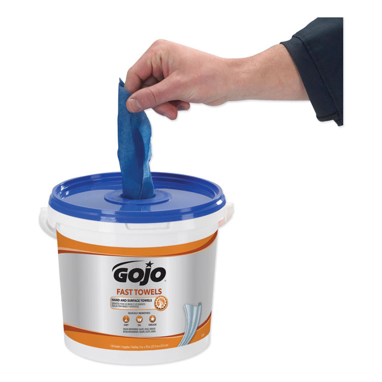 GO-JO INDUSTRIES GOJO® 6298 FAST TOWELS Hand Cleaning Towels, 9 x 10, Fresh Citrus, Blue, 130/Bucket, 4 Buckets/Carton